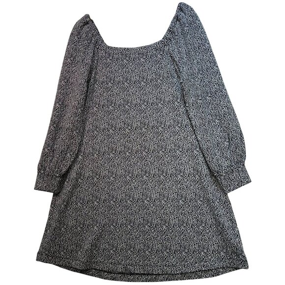 Loft Womens Cozy Square Neck Shift Dress Long Sleeve Size M Black White Speckled - Picture 1 of 12